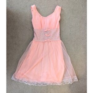 Vintage Deadstock Avian Lingerie Dress Peach Babydoll Nightgown Lace Trim - S